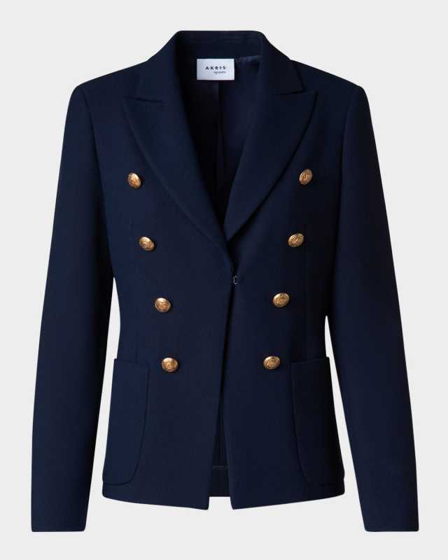 Double-Breasted Illusion Canvas Crepe Blazer